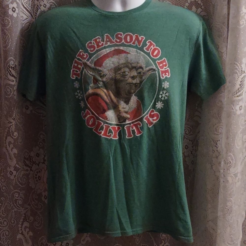 Star Wars Yoda Santa Green Red T-shirt Size L The Season To Be Jolly‎ It Is